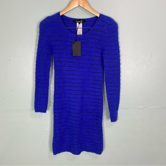 Isabel Marant Striped Sweater Dress Blue Black Angora Blend Mini Sz S - Picture 2 of 4